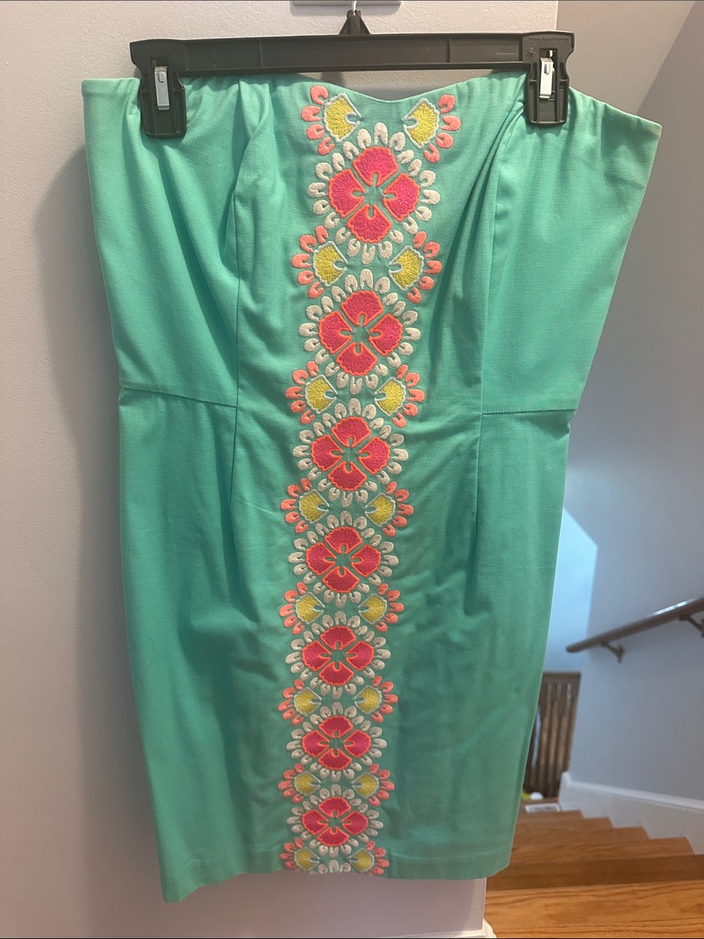 Vineyard Vines Strapless Mint Green Dress with Pink & Yellow Embroidery